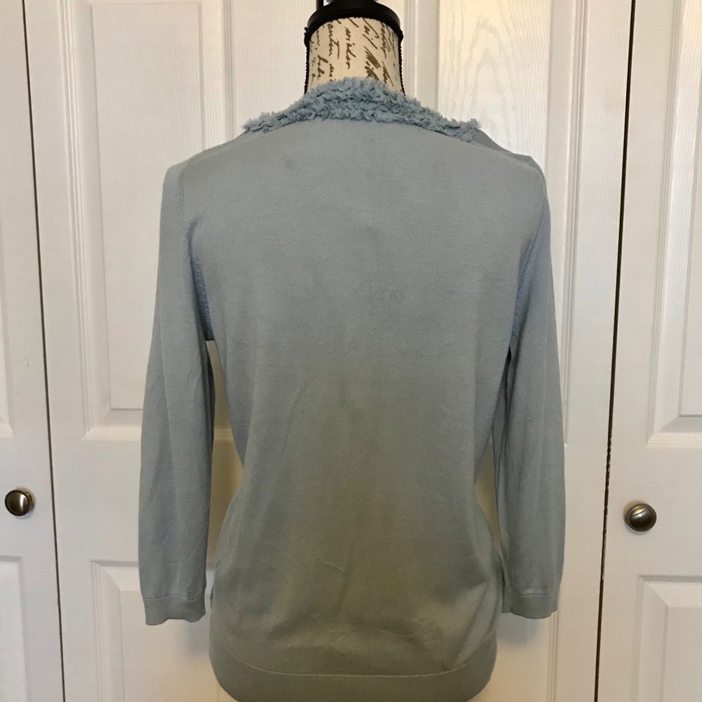 Talbots Silk Ruffle Blue Button Front Cardigan - Picture 6 of 6